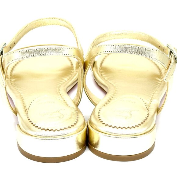 Christian Louboutin SWEET JANE SANDAL FLAT Metallic Leather Shoes Gold - Picture 13 of 16